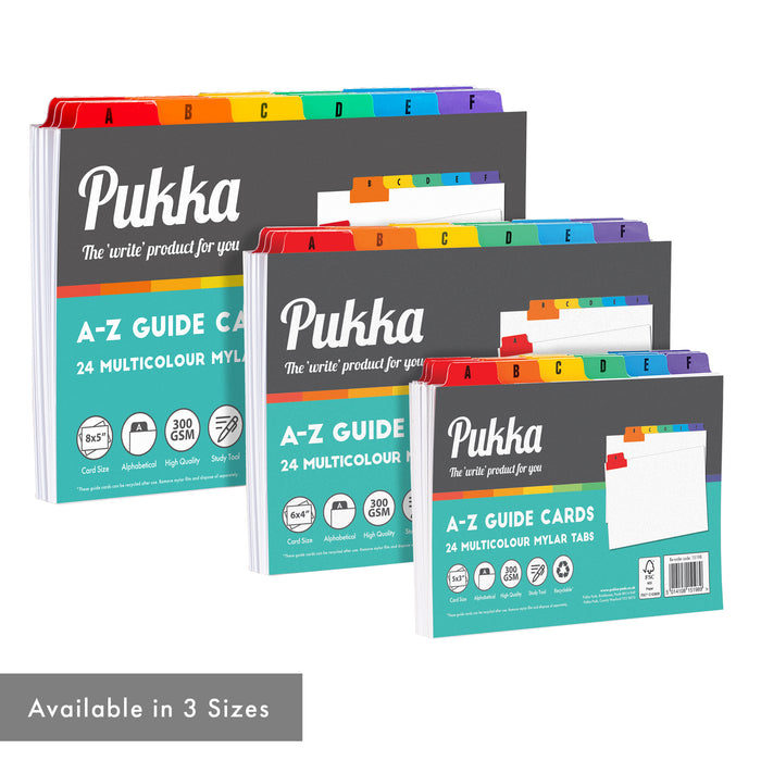 Cartes guides Pukka 5x3"(127 mm x 76 mm) avec onglets multicolores A-Z