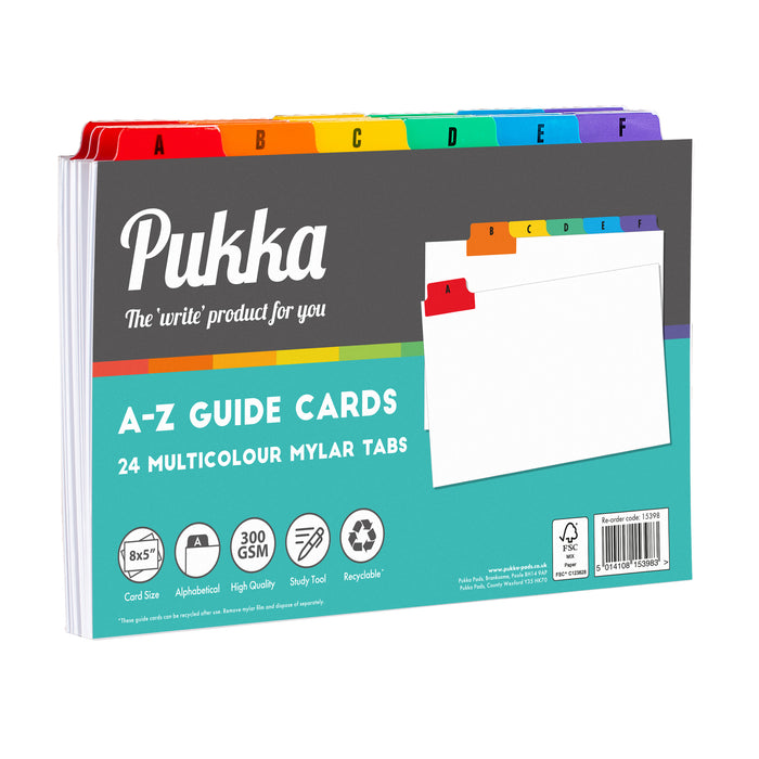 Pukka Guide Cards 8x5" (203mm x 127mm) with Multicoloured A-Z Tabs