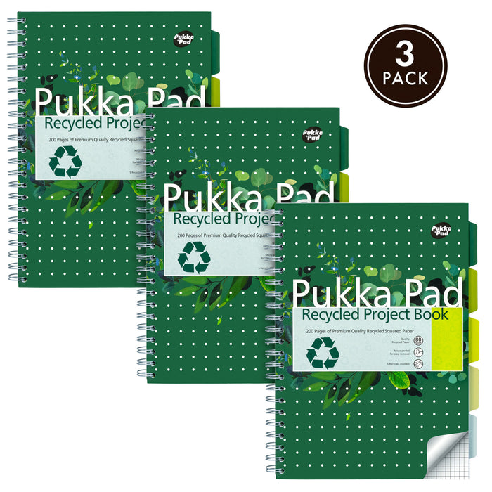 Pukka Pads A4 5x5 kariertes recyceltes Projektbuch – 3er-Pack