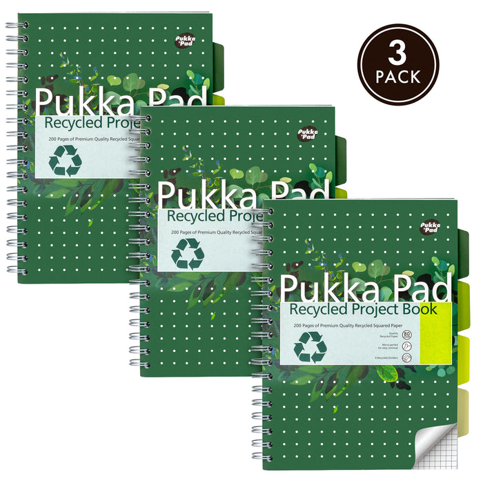 Pukka Pads B5 5x5 kariertes recyceltes Projektbuch – 3er-Pack 