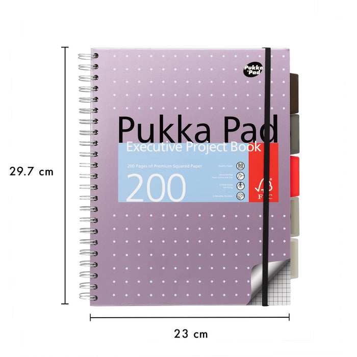 Pukka Pads Metallic 5x5 kariert, A4 Executive-Projektbücher – sortierte 3er-Packung