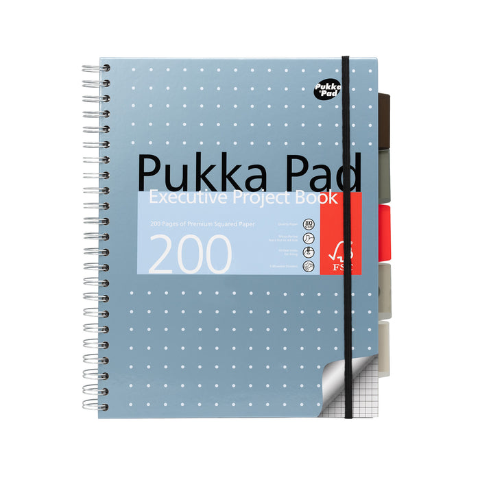 Pukka Pads Metallic 5x5 kariert, A4 Executive-Projektbücher – sortierte 3er-Packung