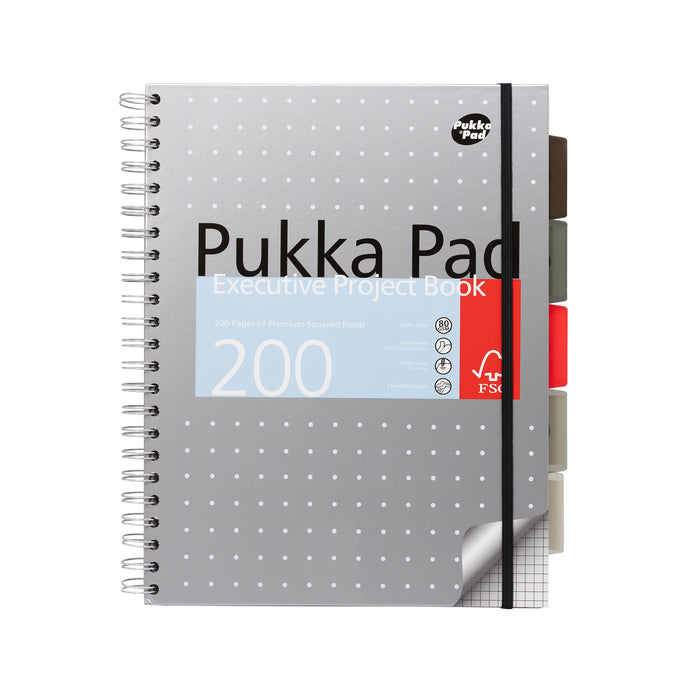 Pukka Pads Metallic 5x5 kariert, A4 Executive-Projektbücher – sortierte 3er-Packung