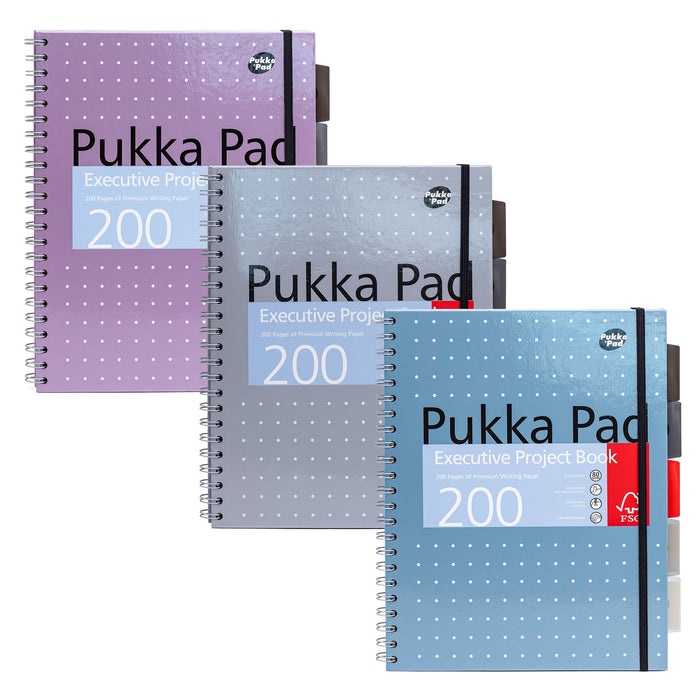 Pukka Pads metallic gevoerde A4 Executive Project-boeken - geassorteerd pakket van 3