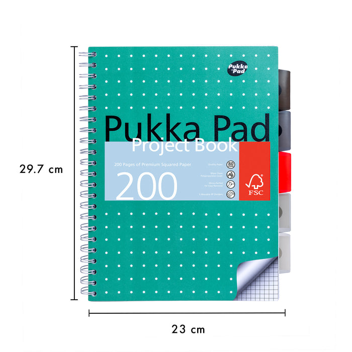 Pukka Pads Metallic 5x5 kariertes A4-Projektbuch – 3er-Pack