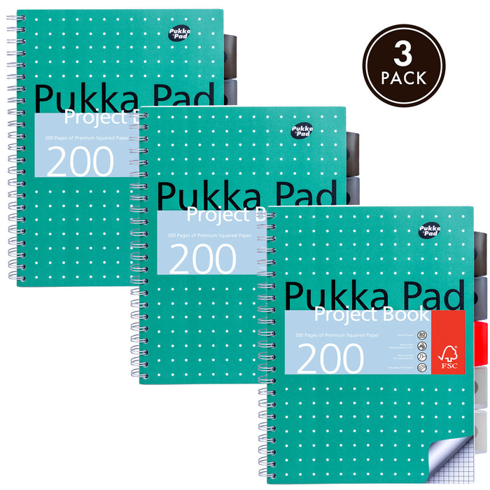 Pukka Pads Metallic 5x5 Squared A4 Project Book - Pack of 3