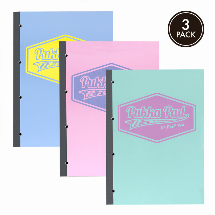 Pukka Pads Pastel Lined A4 400 Page Refill Pad- Assorted Pack of 3