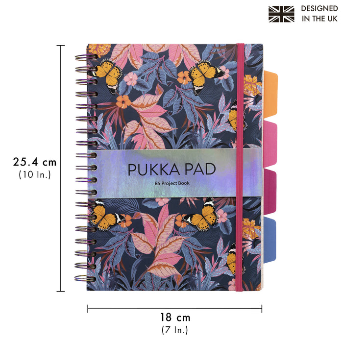 Pukka Pads Bloom B5 liniertes Hardcover-Projektbuch – sortiert, 3er-Pack 