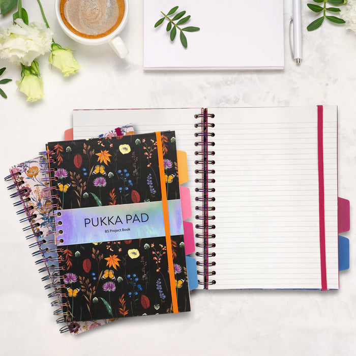 Pukka Pads Bloom B5 liniertes Hardcover-Projektbuch – sortiert, 3er-Pack 