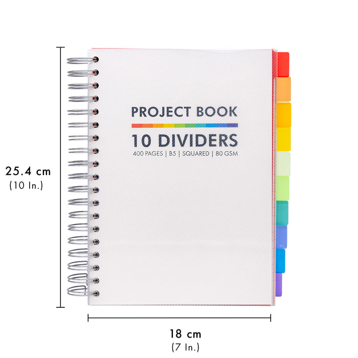 Pukka Pads B5 5x5 Carnet de projets blanc avec 10 intercalaires