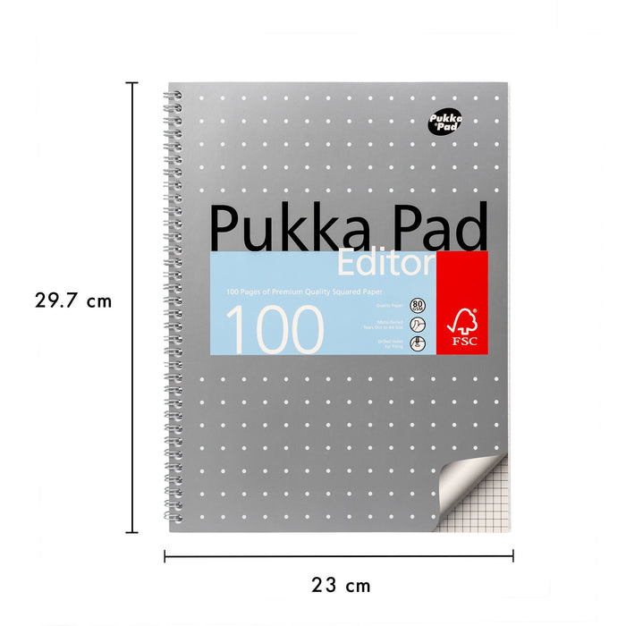 Pukka Pads A4+ 5x5 kariertes metallisches Editor-Pad – 3er-Pack