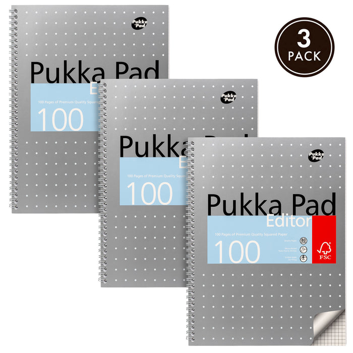 Pukka Pads A4+ 5x5 Bloc d'édition métallique carré - Paquet de 3