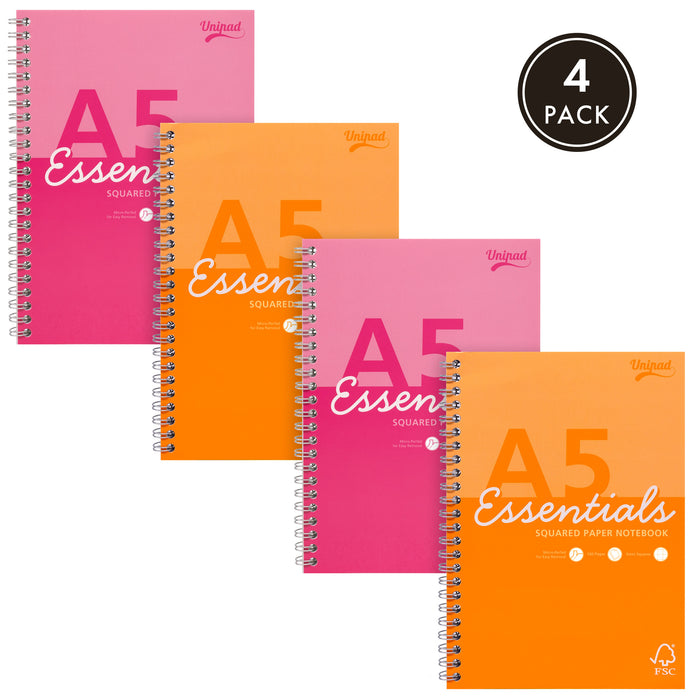 Unipad Essentials 5x5 Squared A5 Jotta Notebook - Pack of 4 Assorted