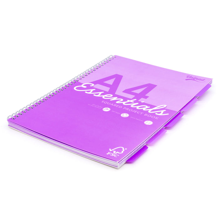 Unipad Essentials Carnet de projets A4 5 x 5 carrés – Lot de 4 assortis