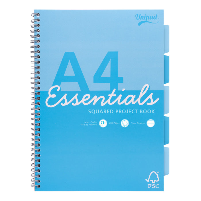 Unipad Essentials Carnet de projets A4 5 x 5 carrés – Lot de 4 assortis