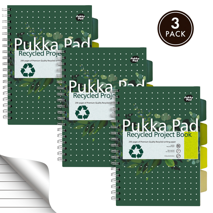 Pukka Pads B5 liniertes recyceltes Projektbuch – 3er-Pack