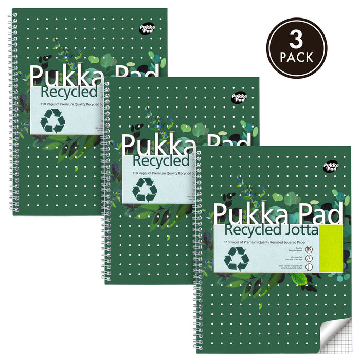 Pukka Pads A4+ 5x5 kariertes Recycling-Notizbuch – 3er-Pack