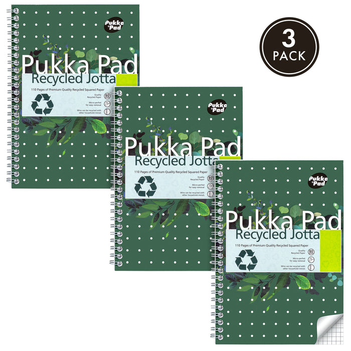 Pukka Pads A5 5x5 kariertes Recycling-Notizbuch – 3er-Pack