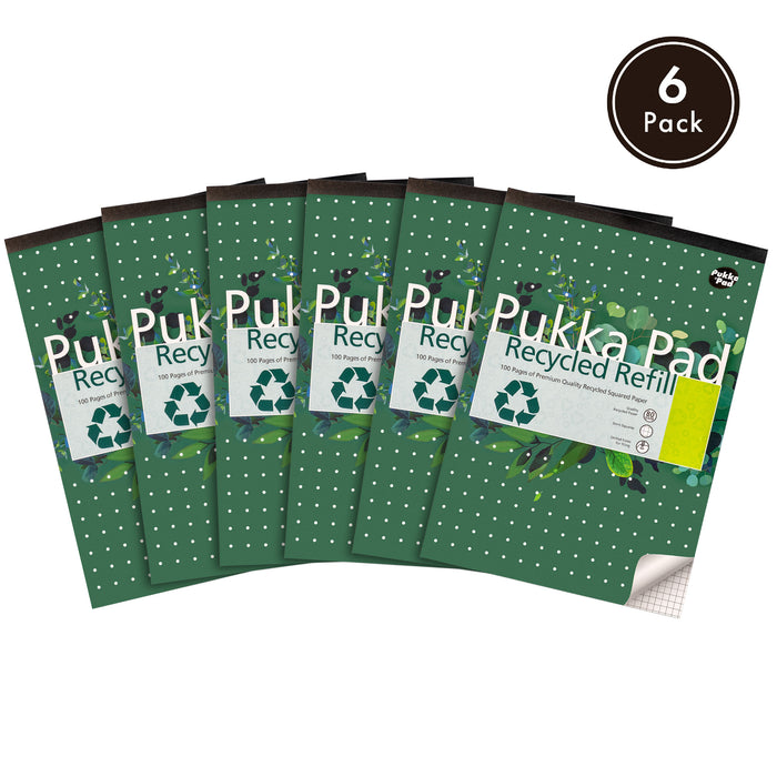 Pukka Pads Bloc de recharge recyclé A4 5x5 carrés - Paquet de 6