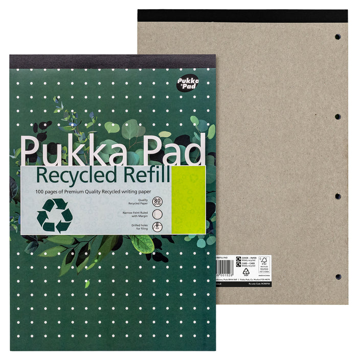  Pukka Pads  Bloc de recharge recyclé ligné A4- Paquet de 6