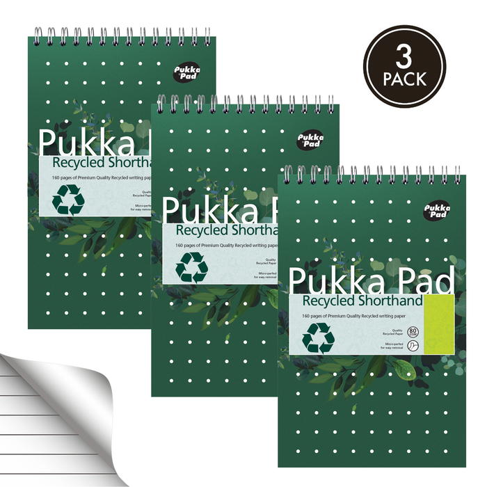 Pukka Pads Gerecycled gevoerd stenoblok - Pack van 3