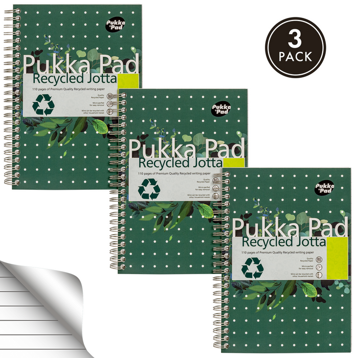 Pukka Pads A5 gevoerd, gerecycled notitieboek - 3 stuks