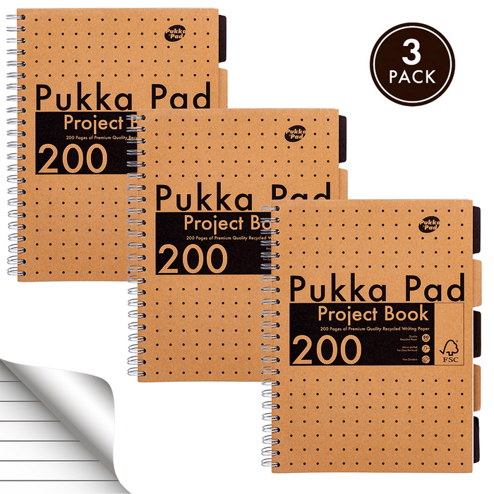 Pukka Pads Cahier de projets A4 ligné Kraft - Paquet de 3