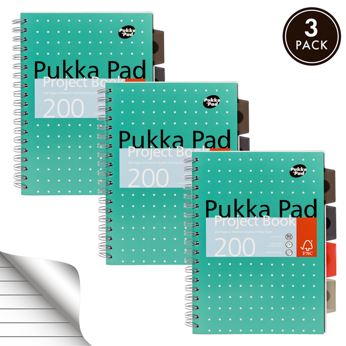 Pukka Pads B5 Livre de projets ligné métallisé – Lot de 3