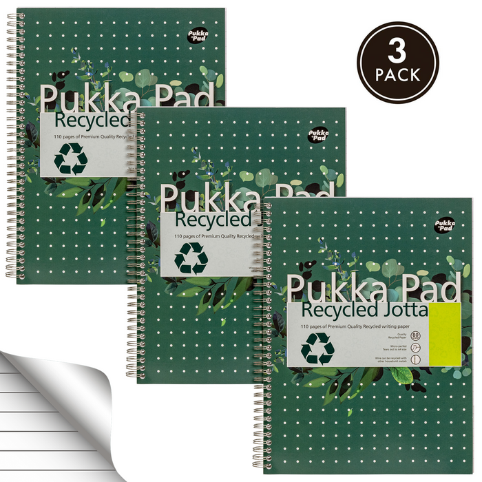 Pukka Pads Carnet recyclé ligné A4+- Paquet de 3