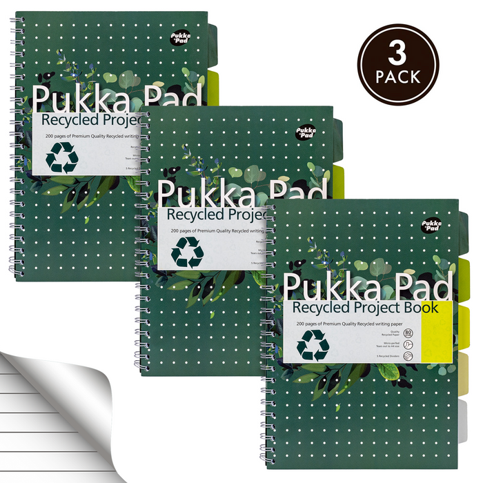 Pukka Pads A4 liniertes recyceltes Projektbuch – 3er-Pack 