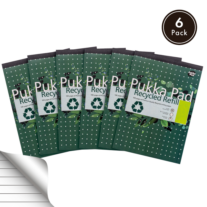 Pukka Pads A4 Lined Recycled Refill Pad - Pack of 6