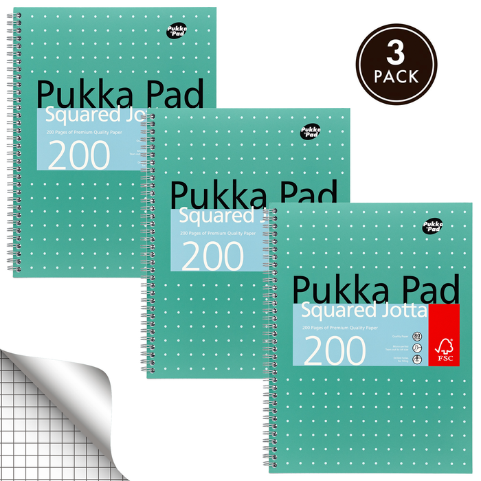 Pukka Pads Metallic A4 5x5 Squared Jotta Notebook - Pack of 3